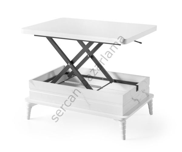 7262 - Lotus Akıllı Sehpa - Beyaz/Beyaz Mermer