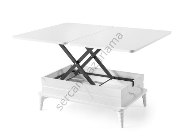 7262 - Lotus Akıllı Sehpa - Beyaz/Beyaz Mermer