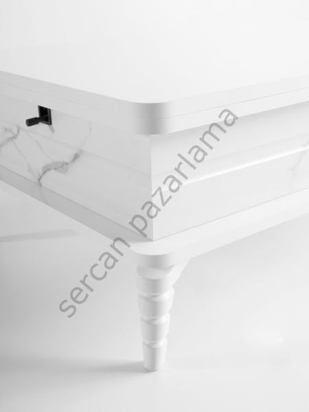 7262 - Lotus Akıllı Sehpa - Beyaz/Beyaz Mermer