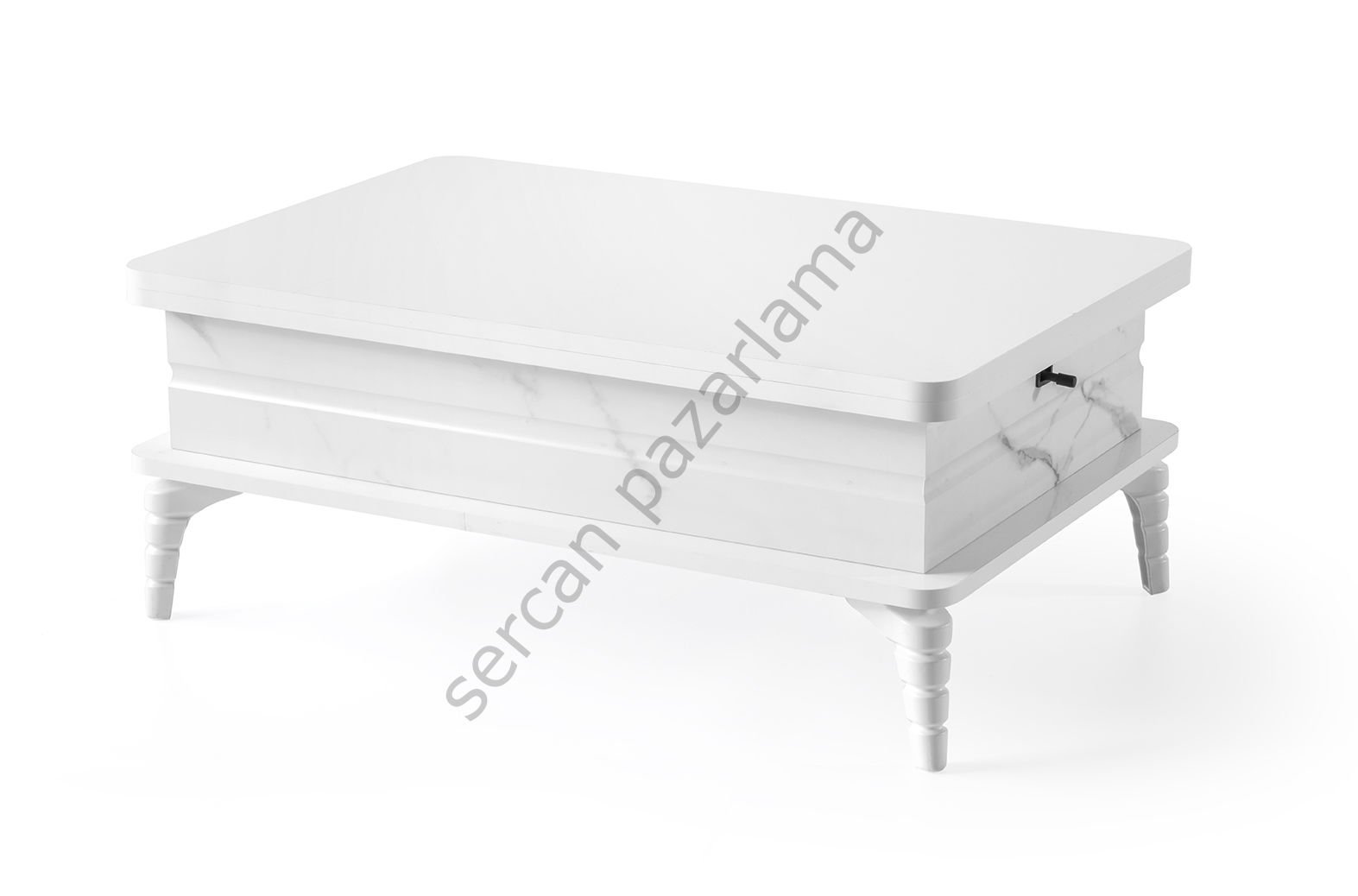 7262 - Lotus Akıllı Sehpa - Beyaz/Beyaz Mermer