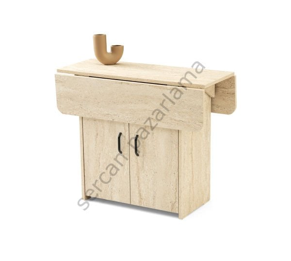 1328 - İzmir Dolaplı Masa 80x90 - Traverten