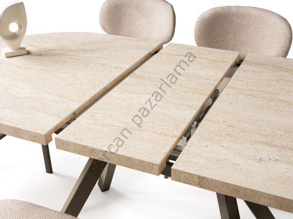 1215 - Haliç Masa 82x138 - Traverten/Cappucino