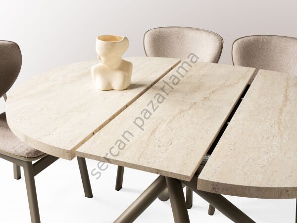 1193 - Ritim Masa Ø104 - Traverten/Cappucino