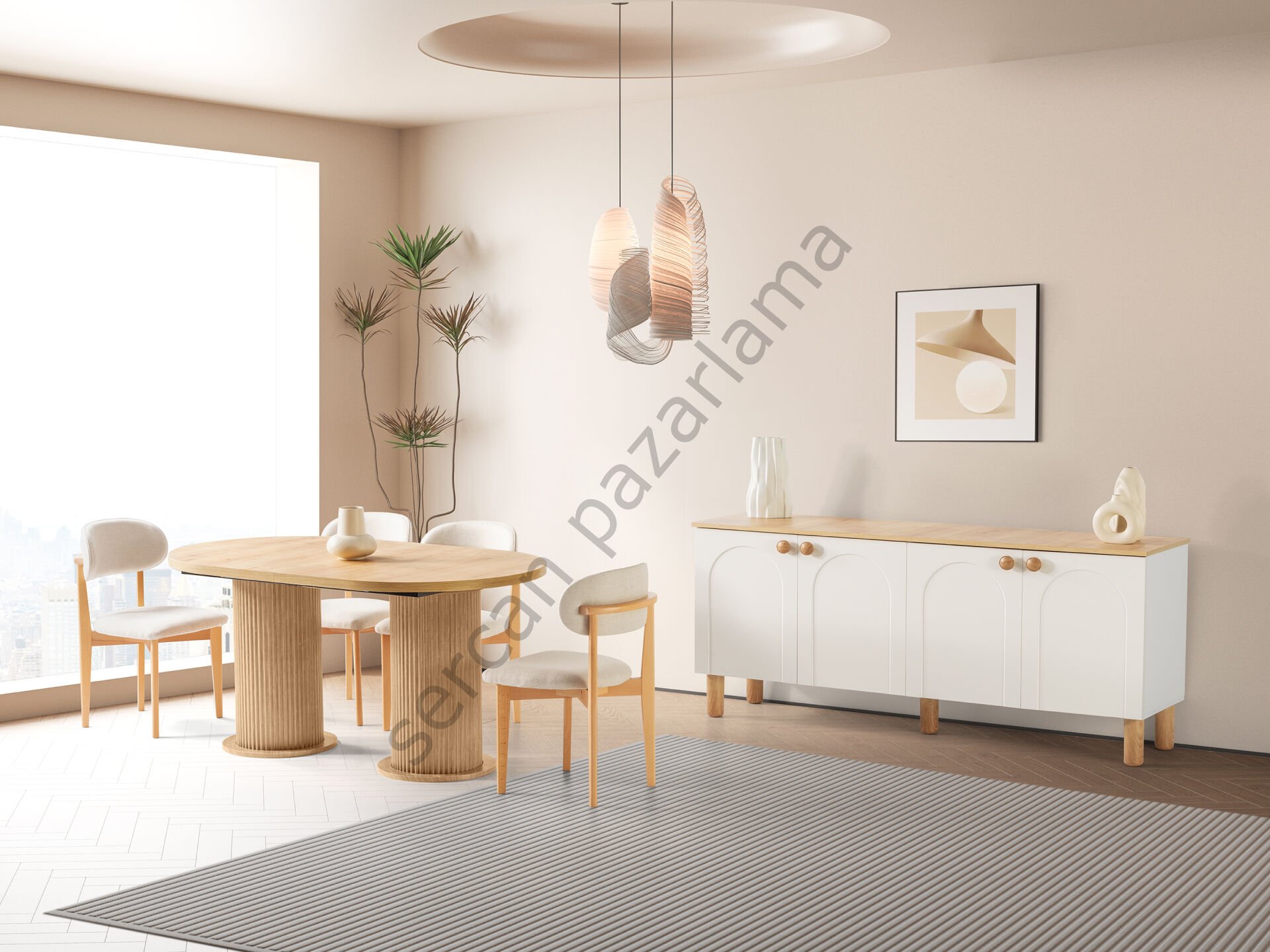 Açelya Yemek Odası - Ekru/Meşe