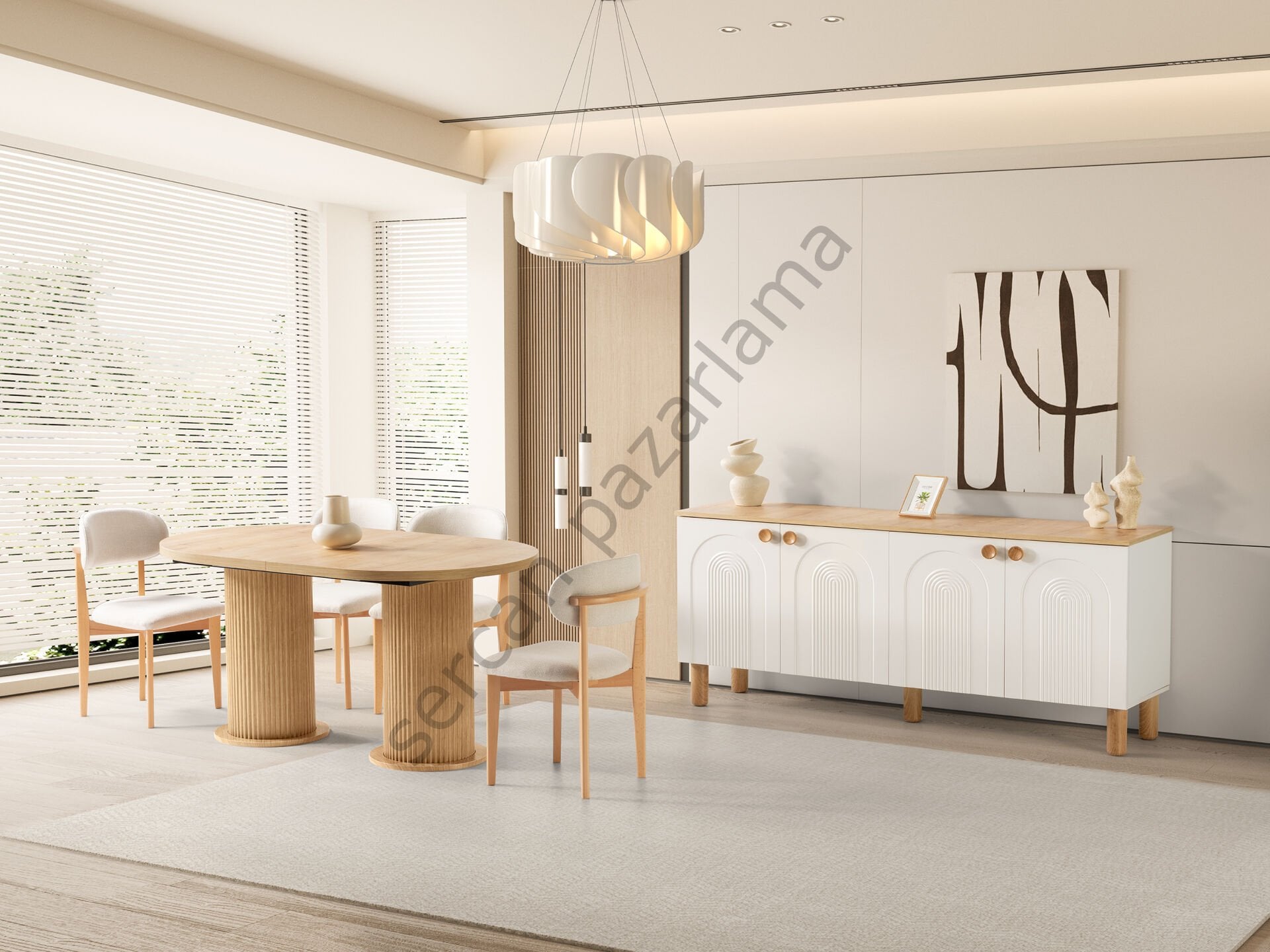 Lilyum Yemek Odası - Ekru/Meşe