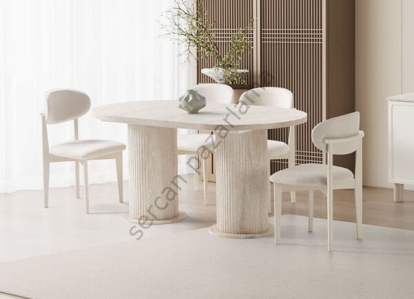 1432-2024 - Stil Masa Sandalye Takımı - Traverten