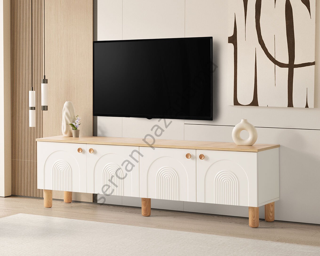 3568 - Lilyum Tv Ünitesi - Ekru/Meşe