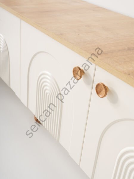 3568-7291 - Lilyum Tv Ünitesi & Akıllı Sehpa Seti - Ekru/Meşe