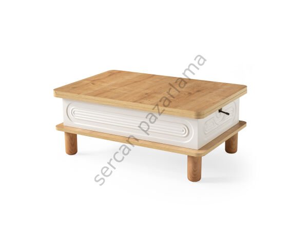 3568-7291 - Lilyum Tv Ünitesi & Akıllı Sehpa Seti - Ekru/Meşe