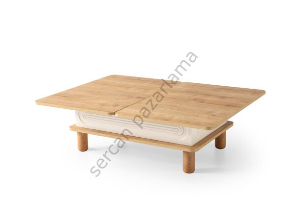 3568-7291 - Lilyum Tv Ünitesi & Akıllı Sehpa Seti - Ekru/Meşe