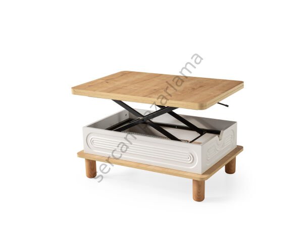 3568-7291 - Lilyum Tv Ünitesi & Akıllı Sehpa Seti - Ekru/Meşe