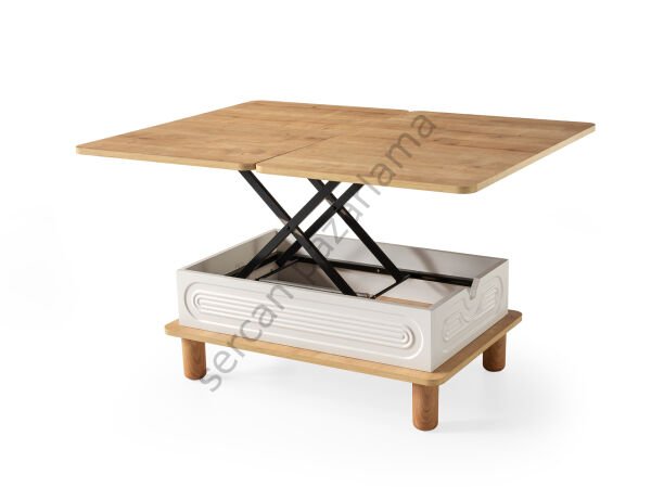 3568-7291 - Lilyum Tv Ünitesi & Akıllı Sehpa Seti - Ekru/Meşe