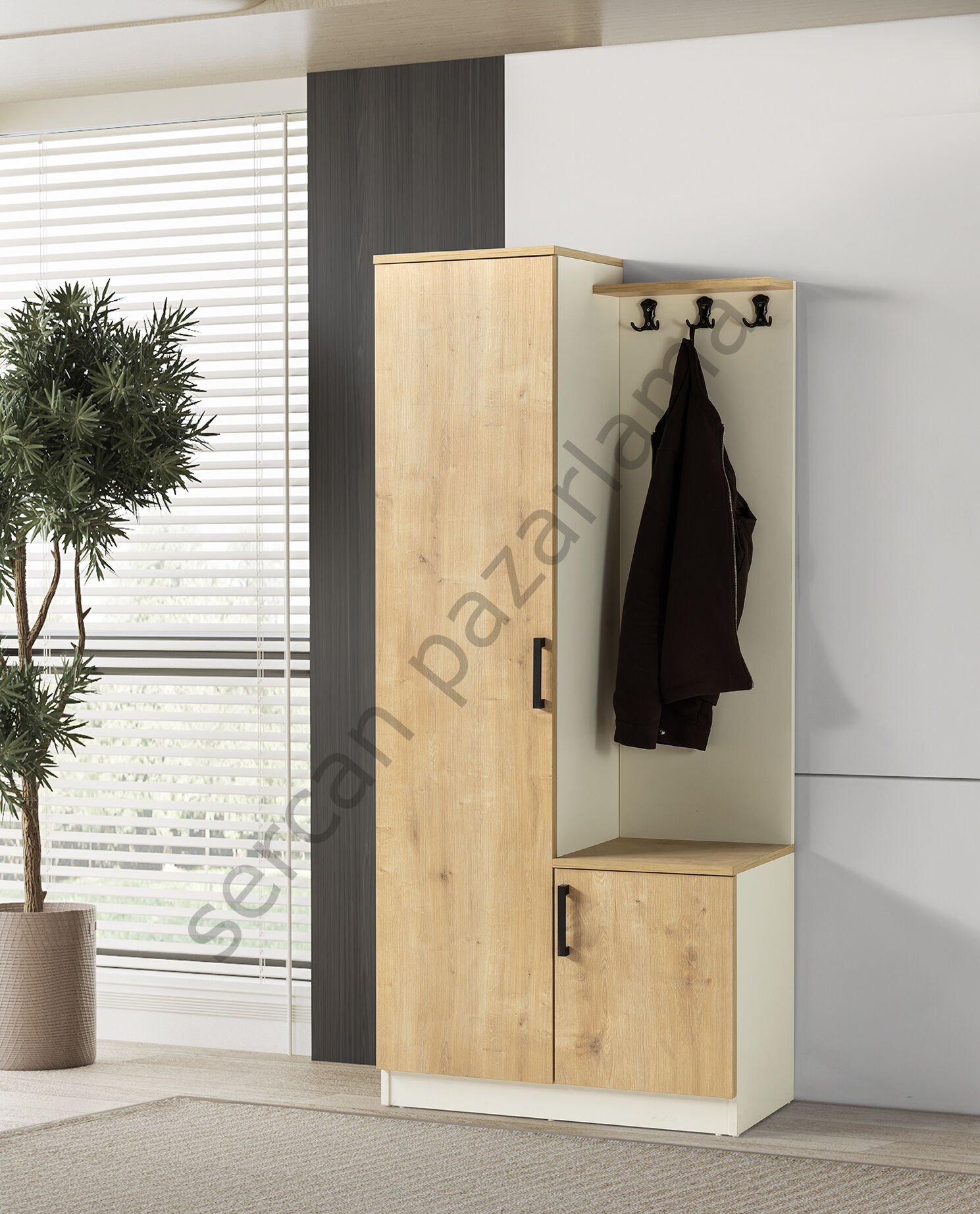 3219 - Zen Portmanto - Ekru/Meşe