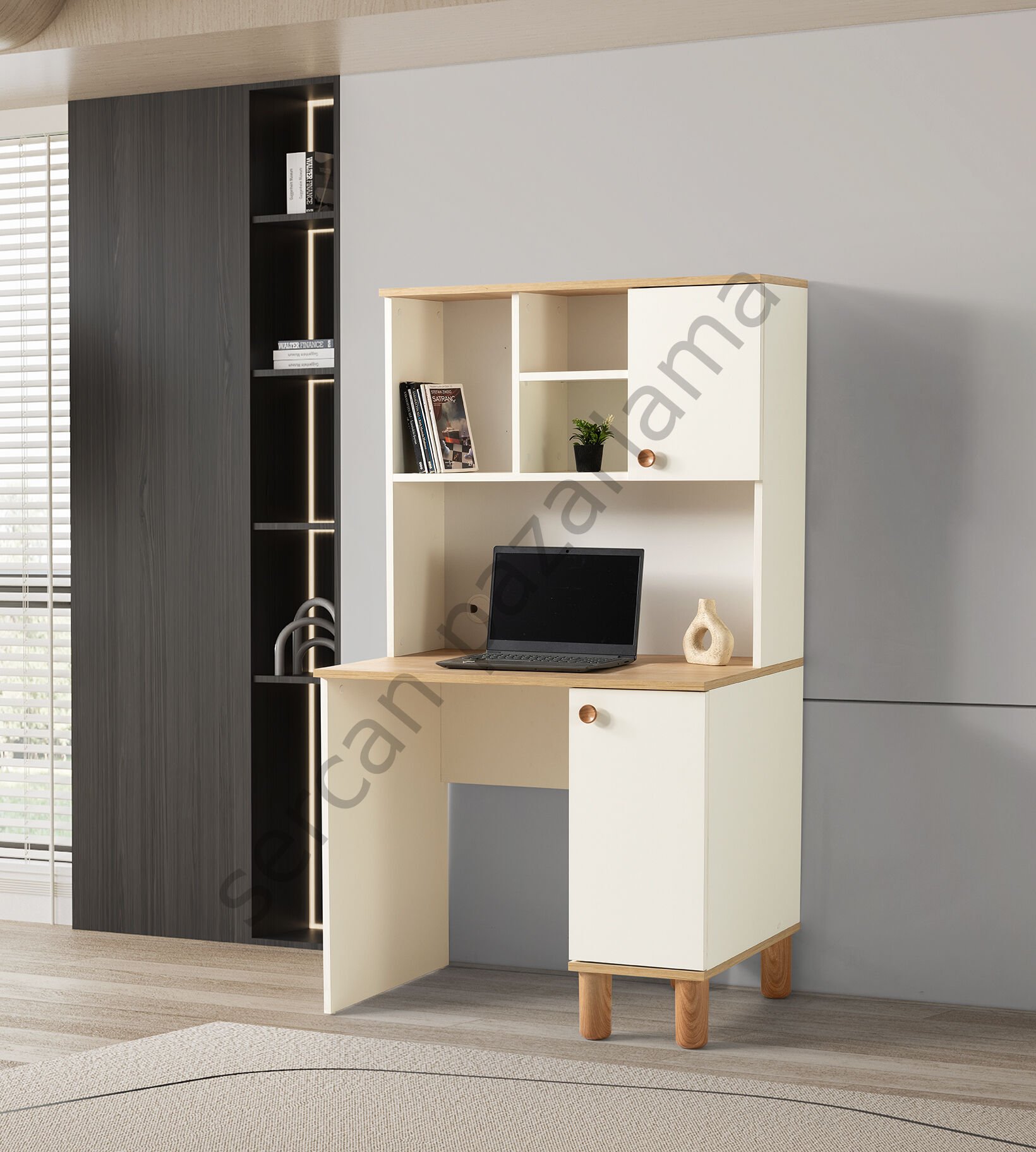 3264 - Polo Çalışma Masası - Ekru/Meşe