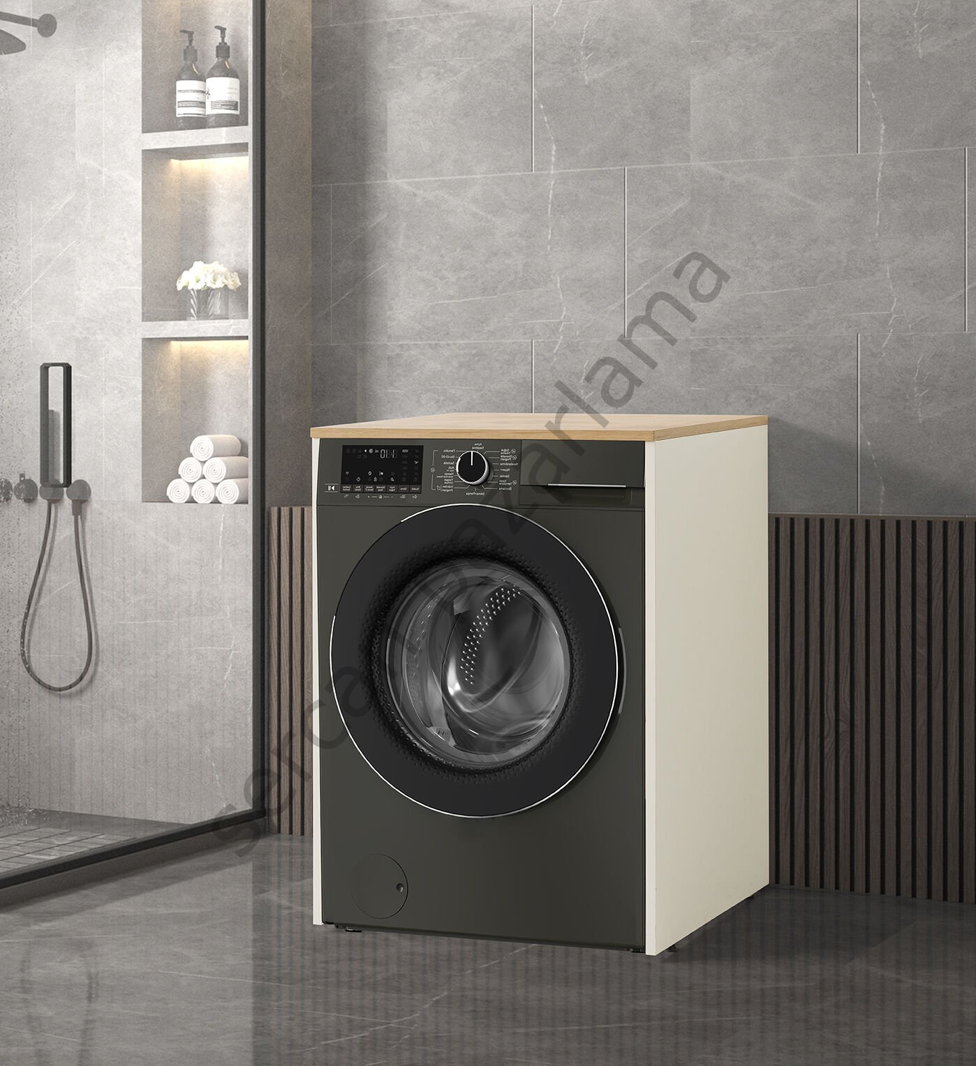 3183 - Çamaşır Makinesi Dolabı - Tekli - Ekru/Meşe