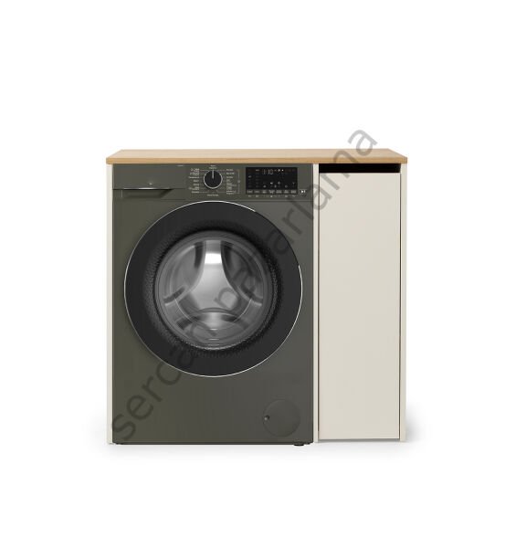 3187 - Çamaşır Makinesi Dolabı - Yan Dolaplı - Ekru/Meşe