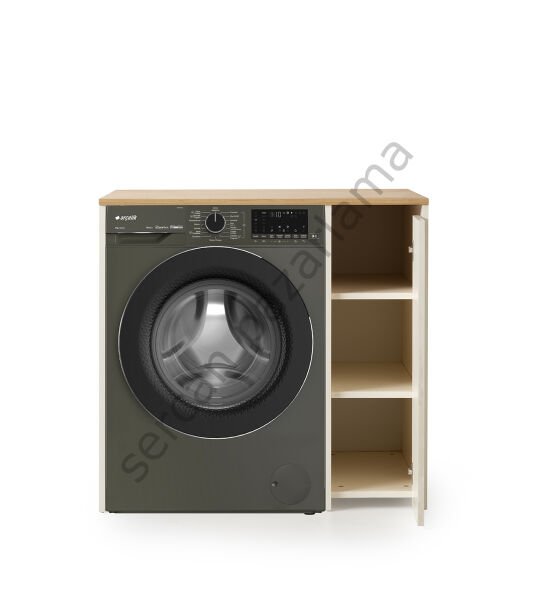 3187 - Çamaşır Makinesi Dolabı - Yan Dolaplı - Ekru/Meşe