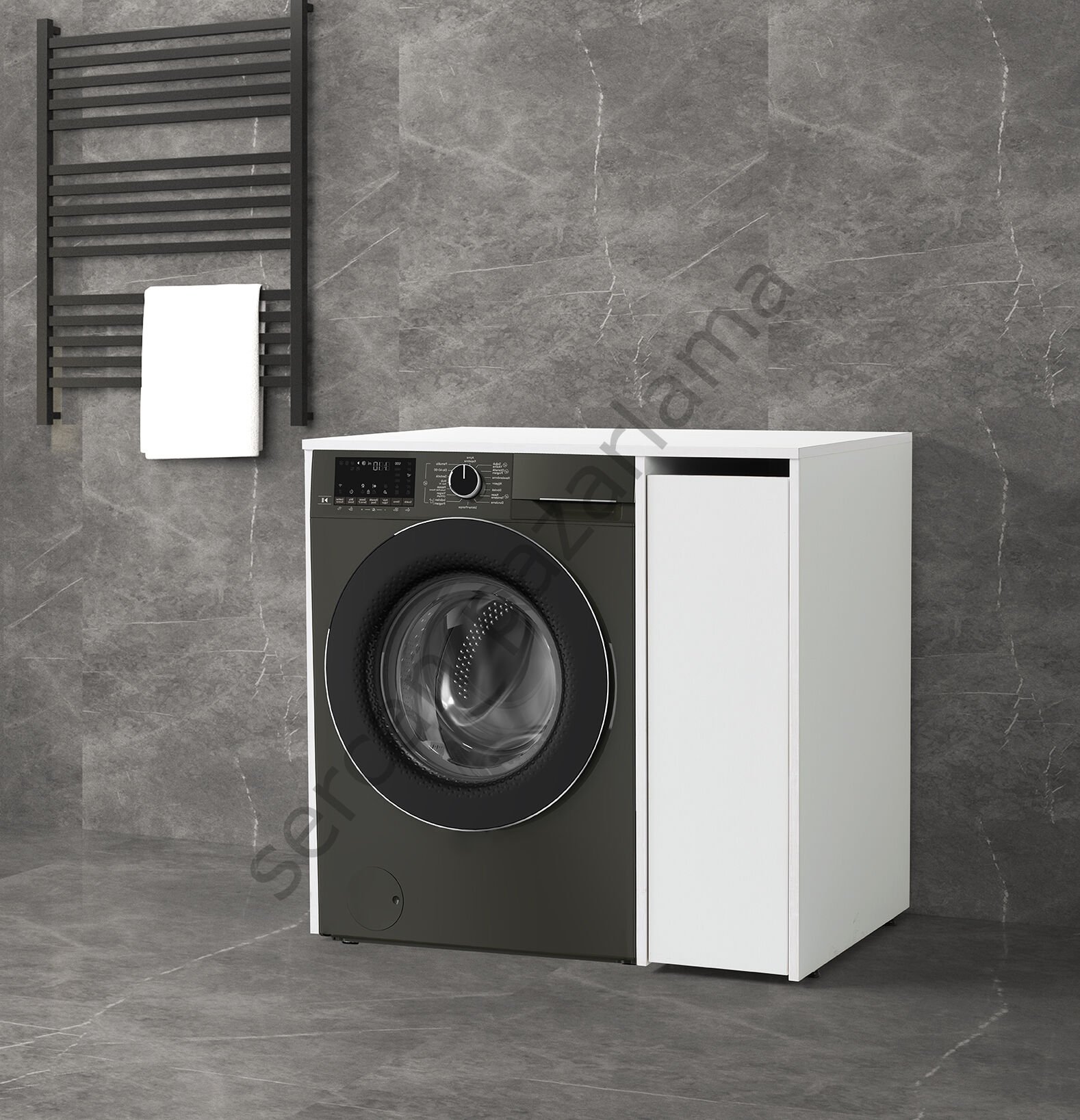 3188 - Çamaşır Makinesi Dolabı - Yan Dolaplı - Beyaz