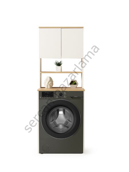 3185 - Çamaşır Makinesi Dolabı - Üst Dolaplı - Ekru/Meşe