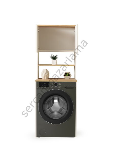 3185 - Çamaşır Makinesi Dolabı - Üst Dolaplı - Ekru/Meşe