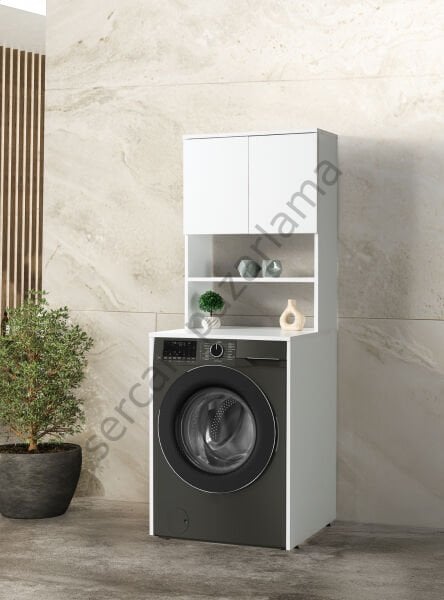 3186 - Çamaşır Makinesi Dolabı - Üst Dolaplı - Beyaz