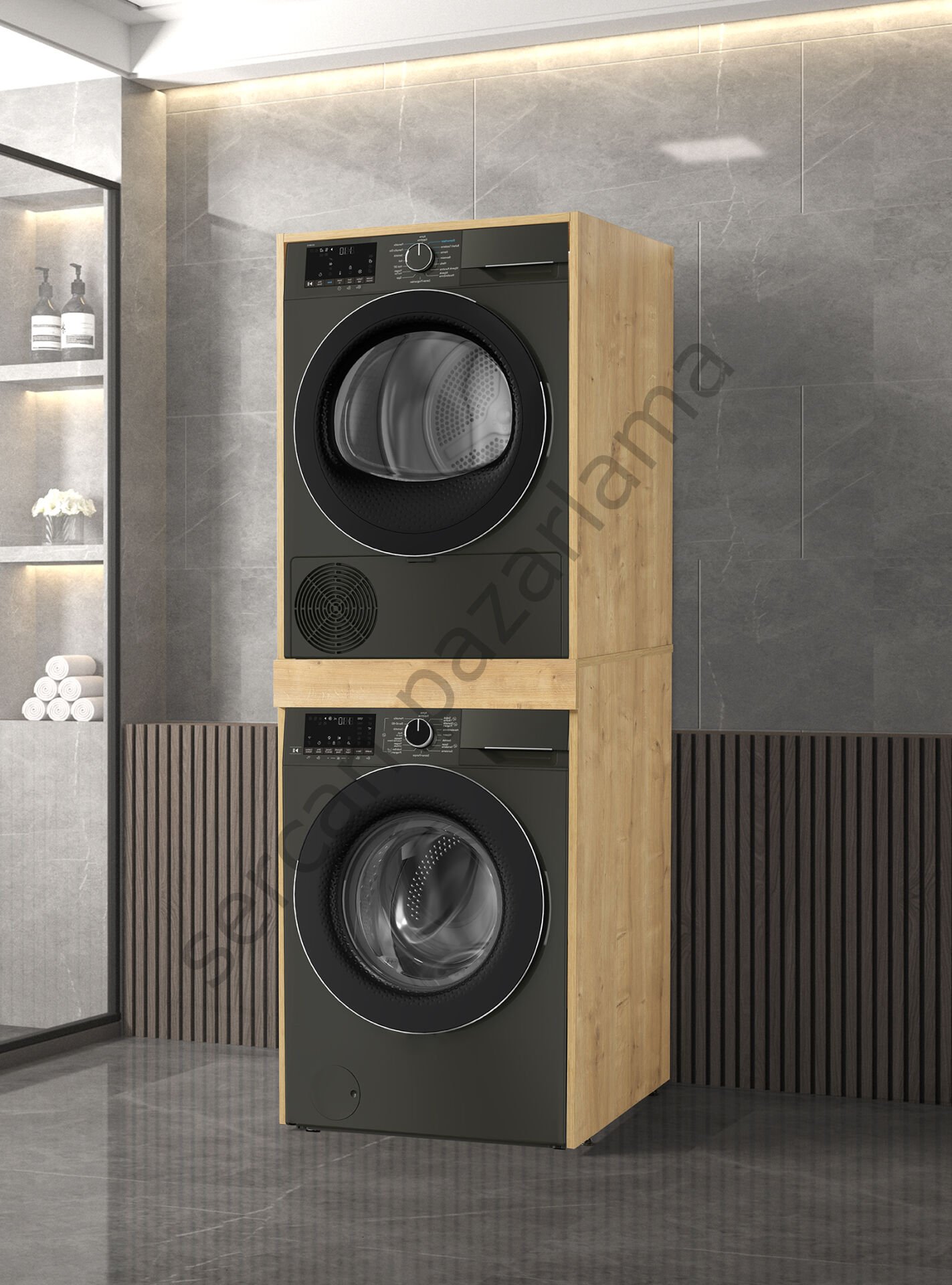 3182 - Çamaşır + Kurutma Makinesi Dolabı - Meşe