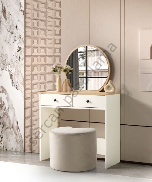 3376 - Rüya Makyaj Masası Ana Blok - Ekru/Meşe