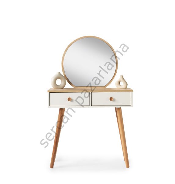 3371 - Duru Makyaj Masası Ana Blok - Ekru/Meşe/Naturel