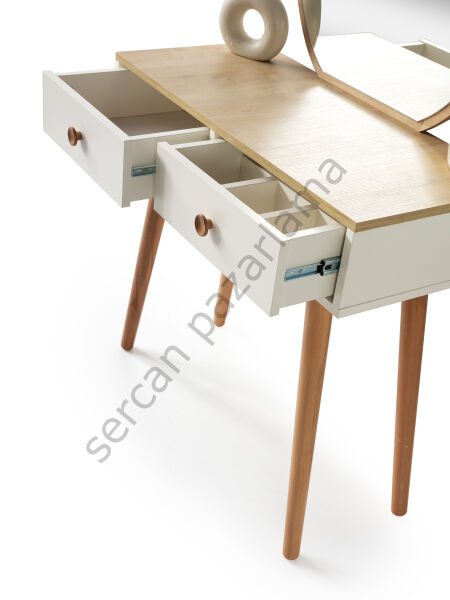 3371 - Duru Makyaj Masası Ana Blok - Ekru/Meşe/Naturel