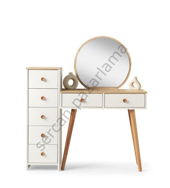 3371-3372 - Duru Makyaj Masası - Ekru/Meşe/Naturel