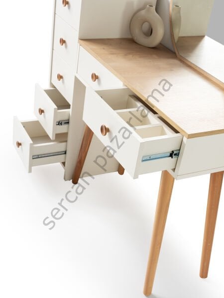 3371-3372 - Duru Makyaj Masası - Ekru/Meşe/Naturel