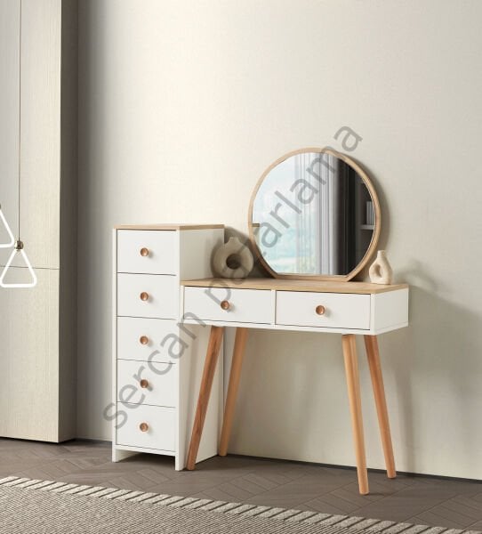 3371-3372 - Duru Makyaj Masası - Ekru/Meşe/Naturel