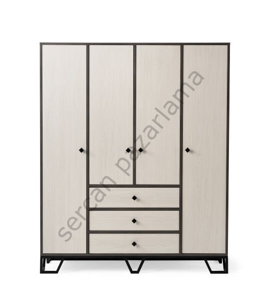 3733 - Luna Dört Kapaklı Dolap - Antrasit Meşe/Monet