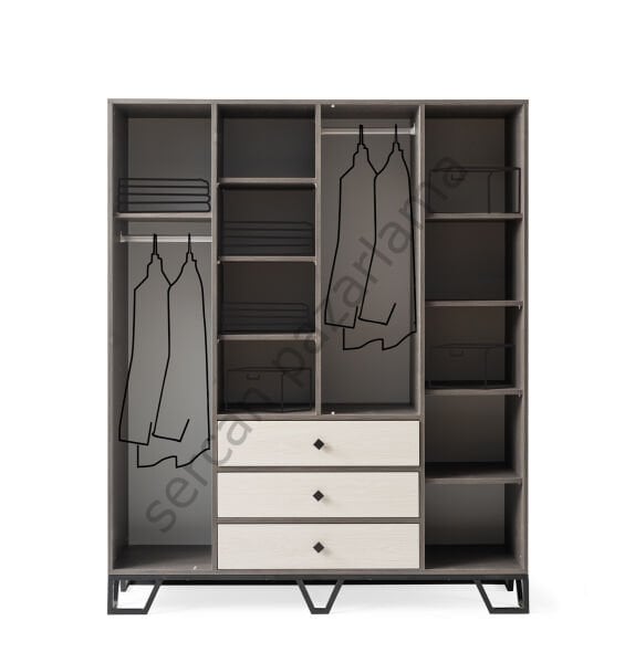 3733 - Luna Dört Kapaklı Dolap - Antrasit Meşe/Monet