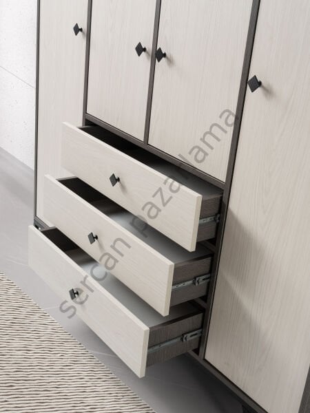 3733 - Luna Dört Kapaklı Dolap - Antrasit Meşe/Monet