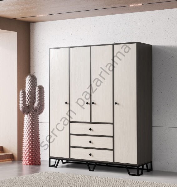 3733 - Luna Dört Kapaklı Dolap - Antrasit Meşe/Monet