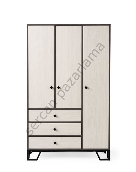 3732 - Luna Üç Kapaklı Dolap - Antrasit Meşe/Monet