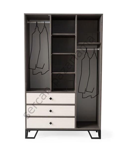 3732 - Luna Üç Kapaklı Dolap - Antrasit Meşe/Monet