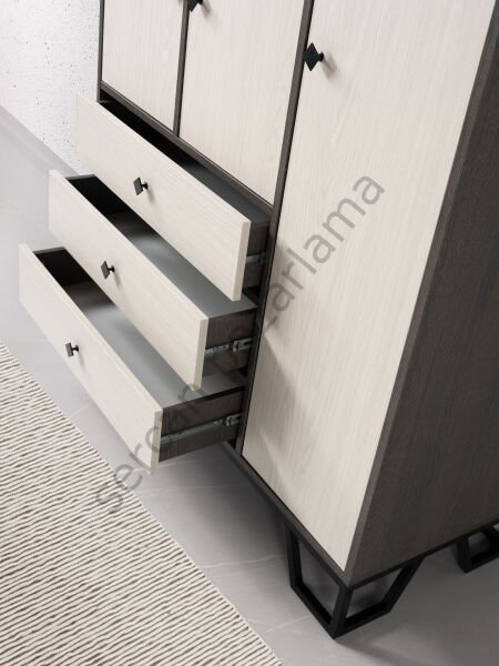 3732 - Luna Üç Kapaklı Dolap - Antrasit Meşe/Monet