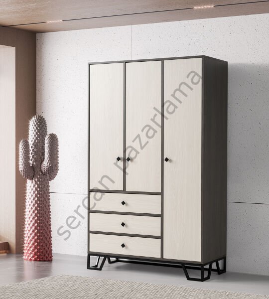 3732 - Luna Üç Kapaklı Dolap - Antrasit Meşe/Monet