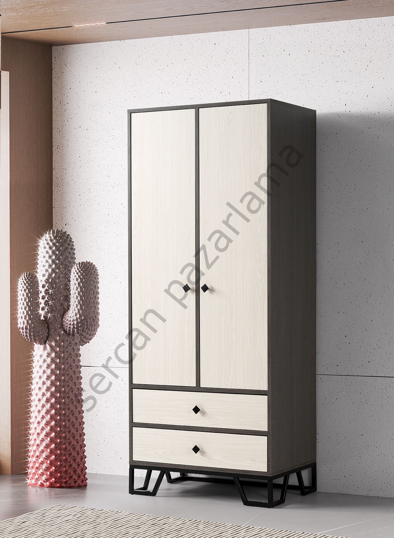 3731 - Luna İki Kapaklı Dolap - Antrasit Meşe/Monet