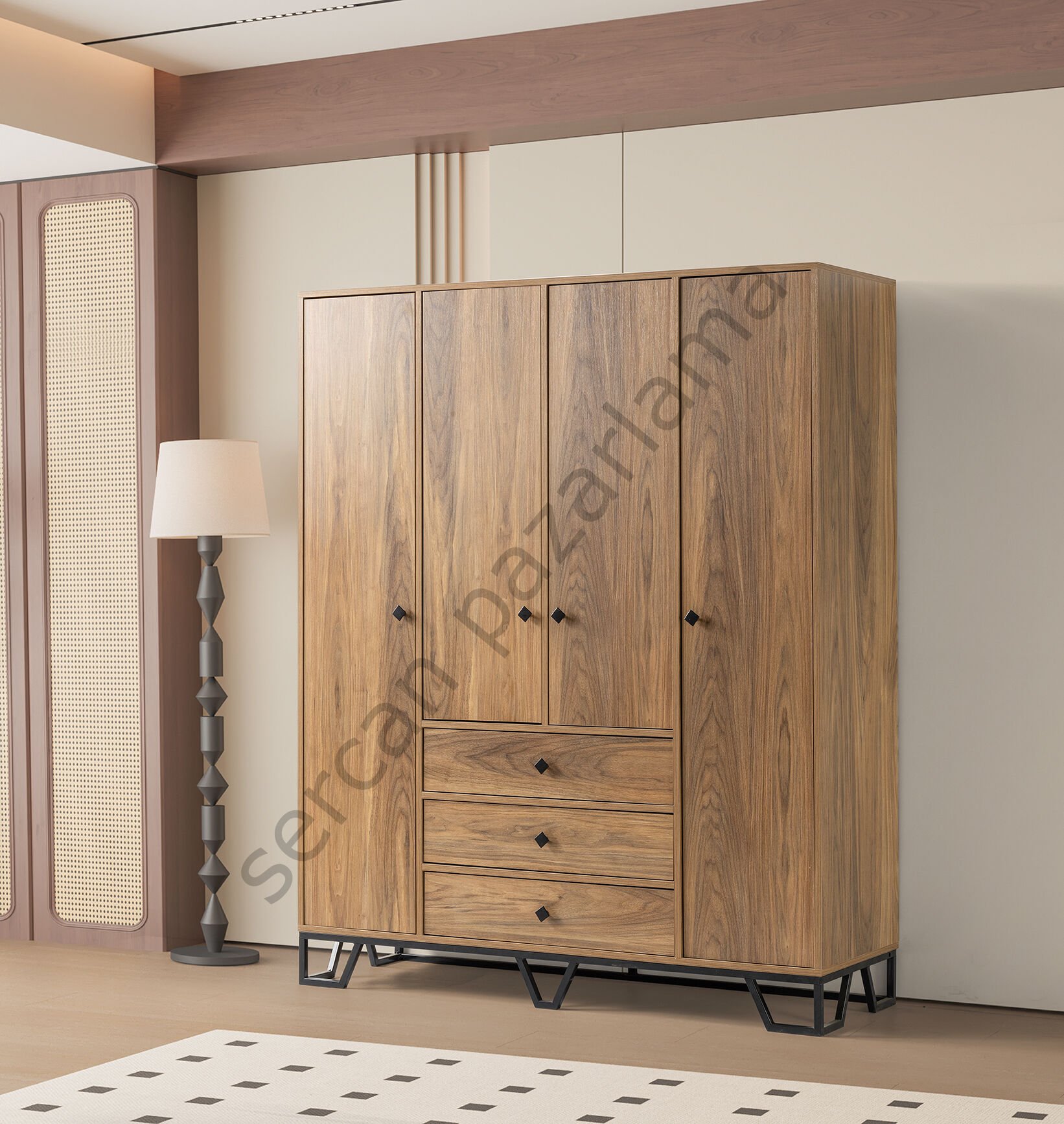 3736 - Luna Dört Kapaklı Dolap - Ceviz