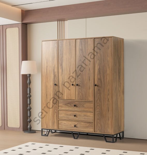 3736 - Luna Dört Kapaklı Dolap - Ceviz