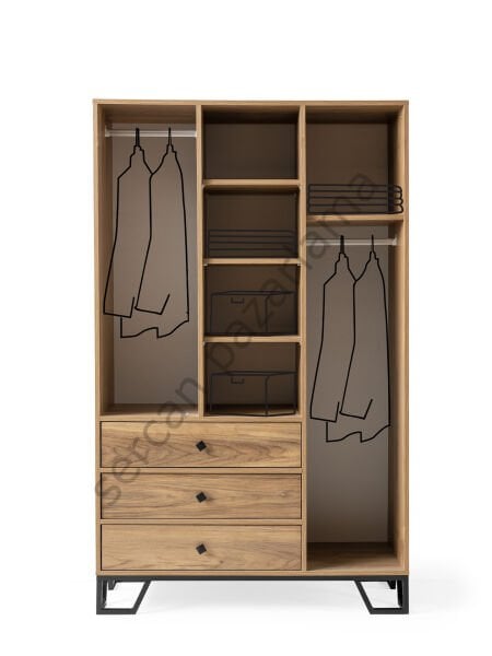 3735 - Luna Üç Kapaklı Dolap - Ceviz