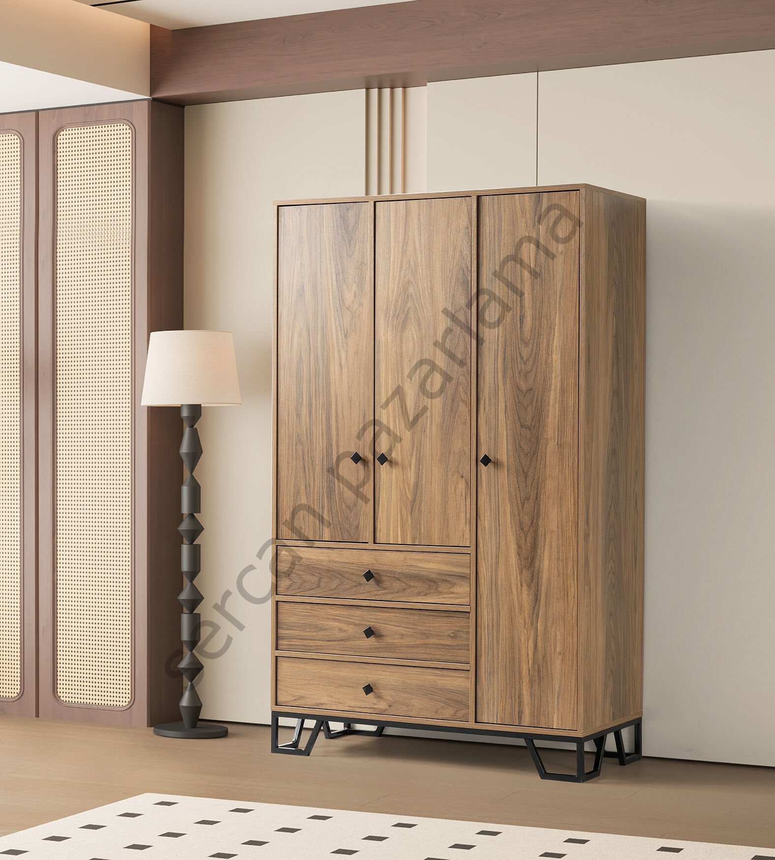 3735 - Luna Üç Kapaklı Dolap - Ceviz