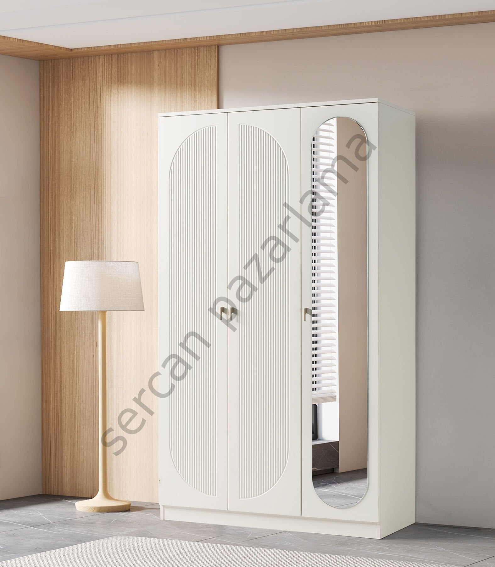 3715 - Vega Üç Kapaklı Dolap - Ekru