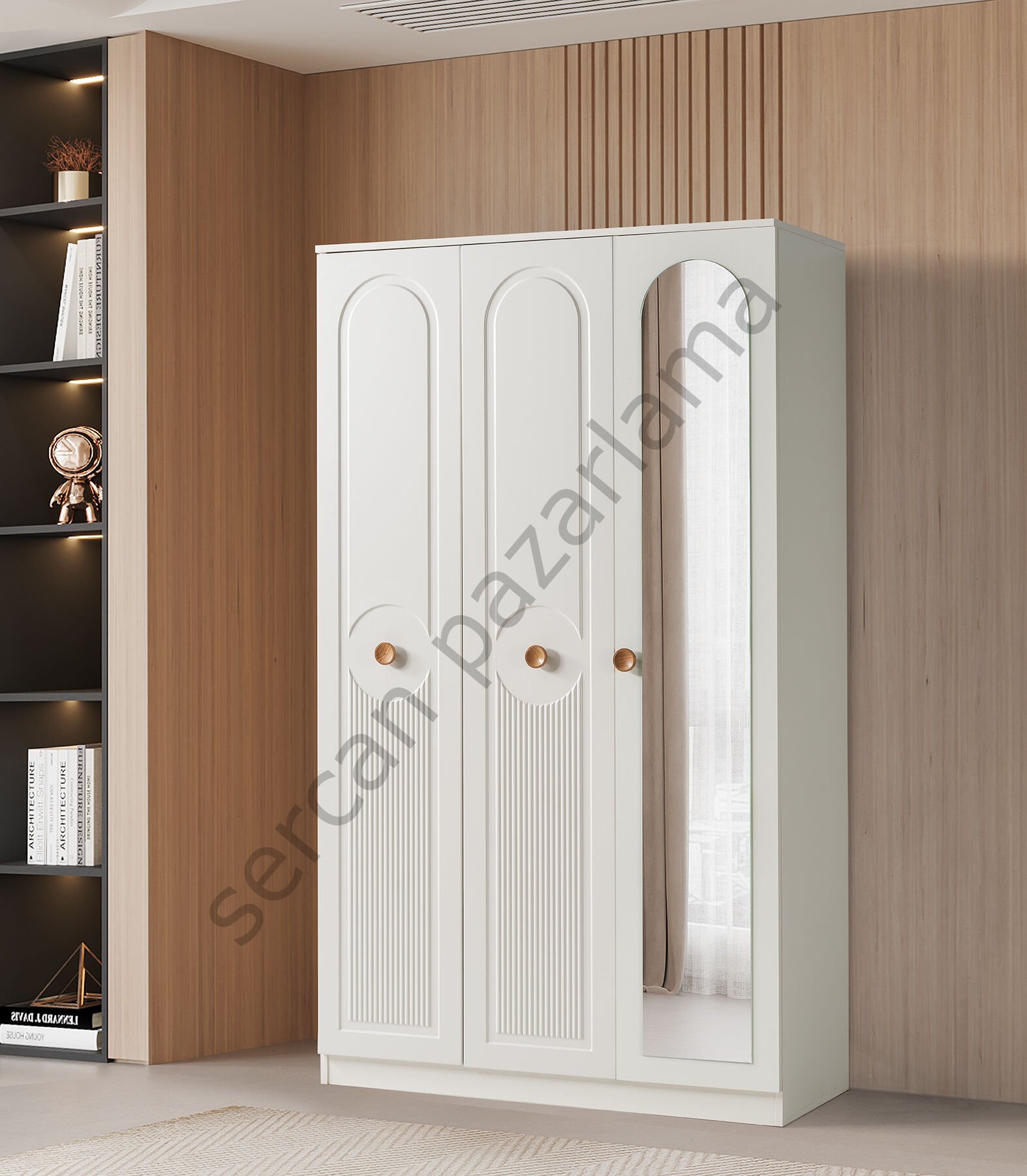 3713 - Orion Üç Kapaklı Dolap - Ekru