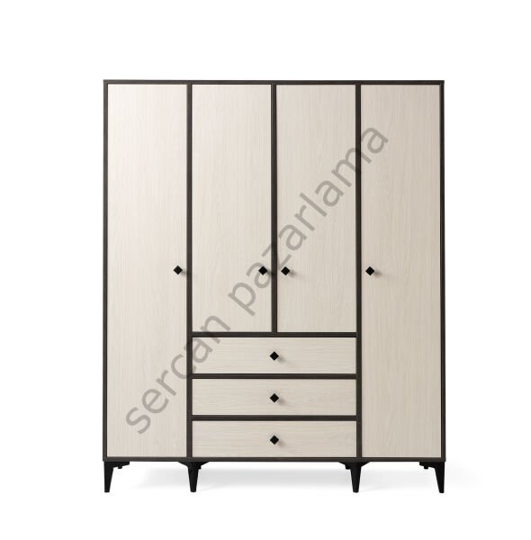 3742 - Mira Dört Kapaklı Dolap - Antrasit Meşe/Monet