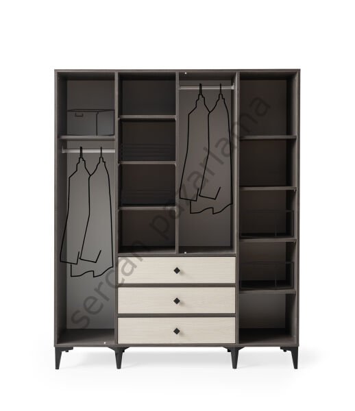 3742 - Mira Dört Kapaklı Dolap - Antrasit Meşe/Monet