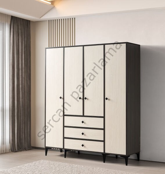 3742 - Mira Dört Kapaklı Dolap - Antrasit Meşe/Monet